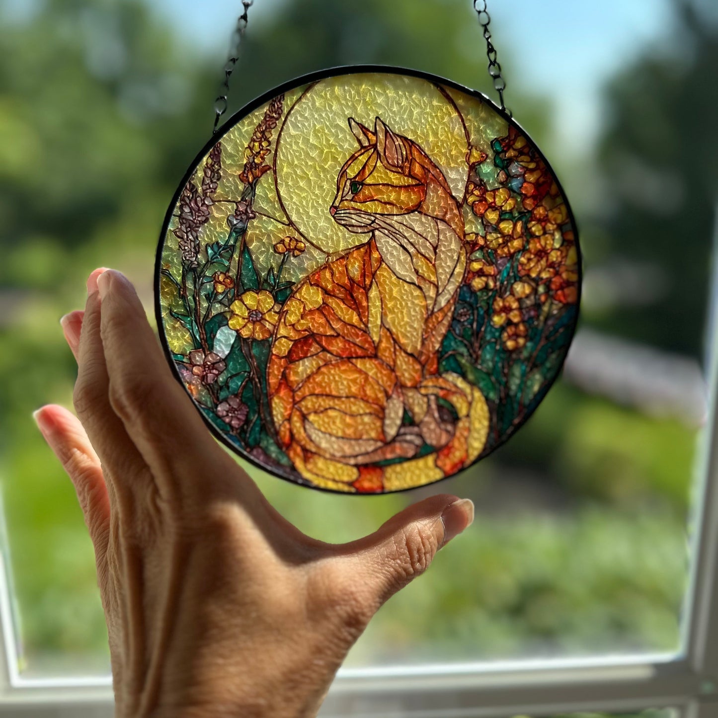 Yellow Moon Cat Suncatcher