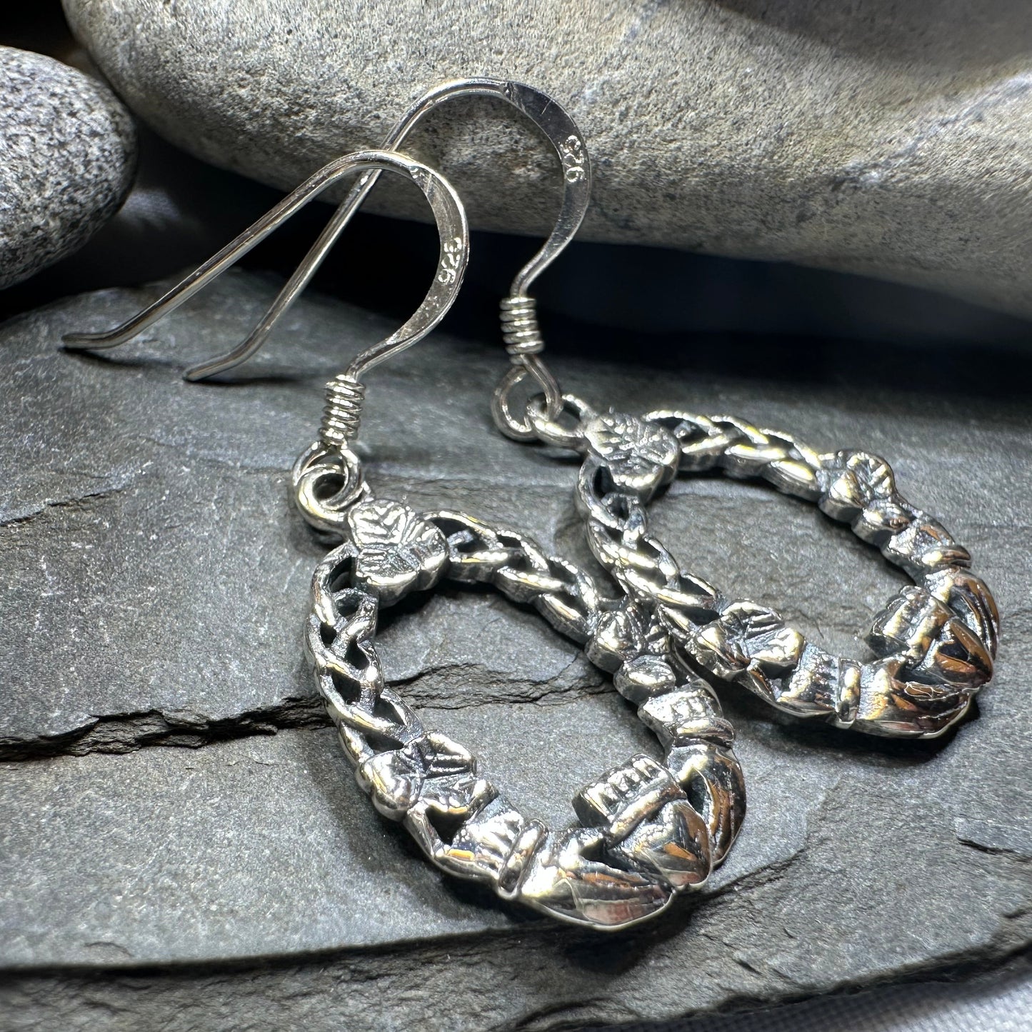 Lilith Celtic Irish Claddagh Earrings in Sterling Silver