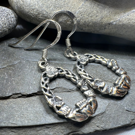 Lilith Celtic Irish Claddagh Earrings in Sterling Silver