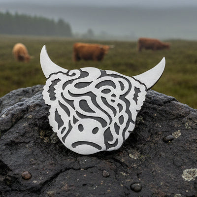 Large Celtic Highland Cow Brooch - Handmade in Scotland