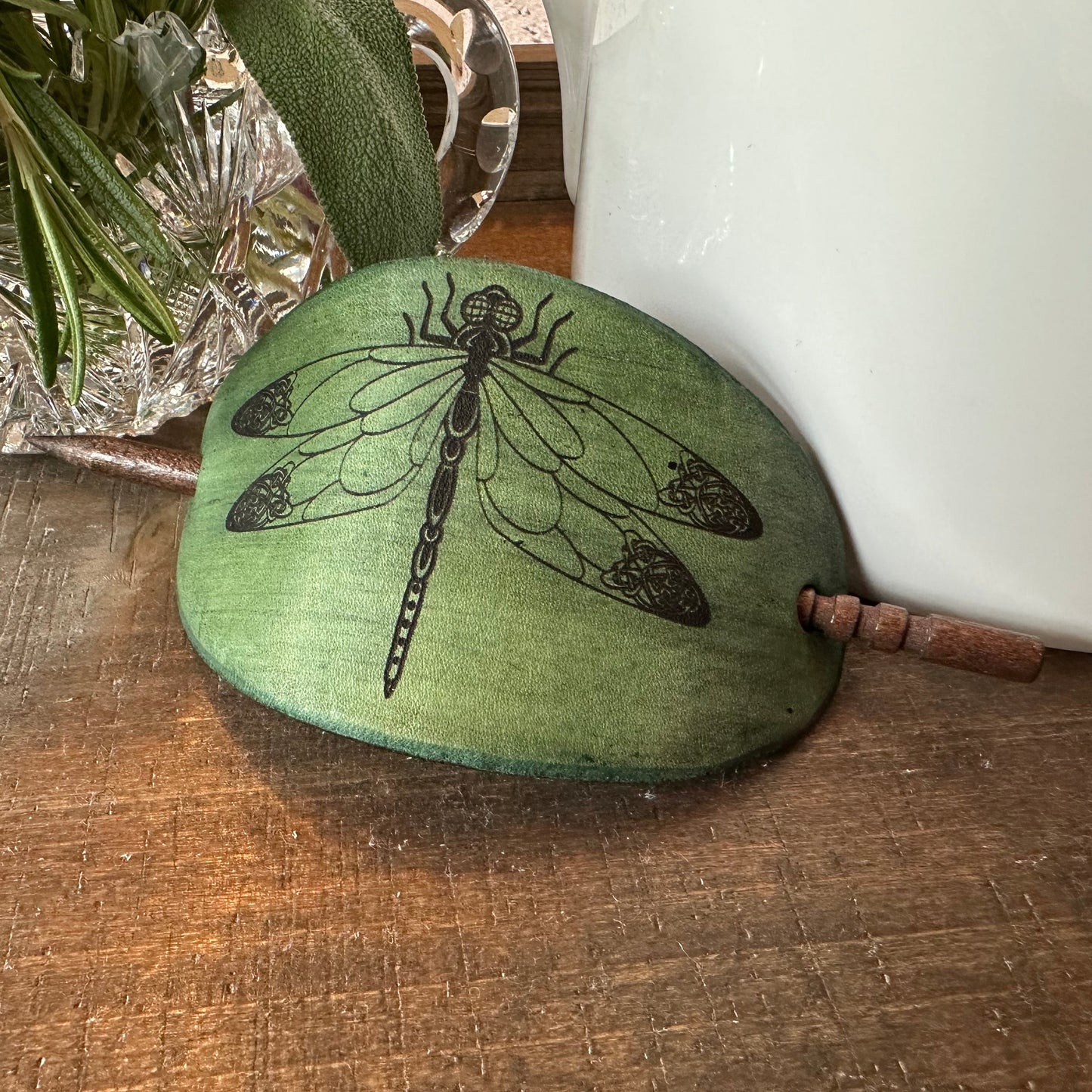 Celtic Dragonfly Leather Hair Slide for Women