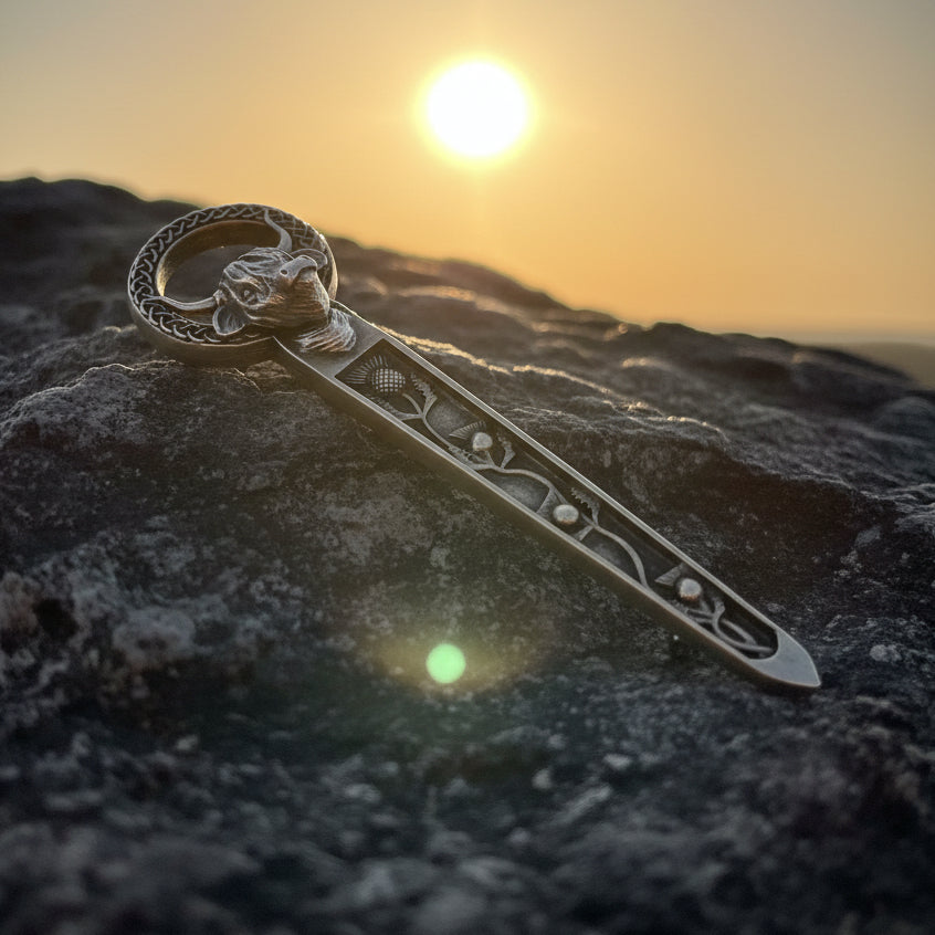 Celtic Highland Cow Thistle Kilt Pin - Handmade in Scotland
