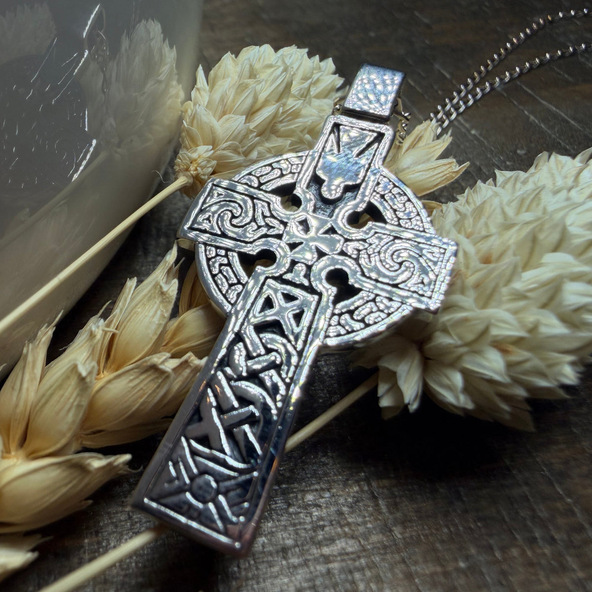 Holy Spirit Celtic Cross Necklace in Sterling Silver