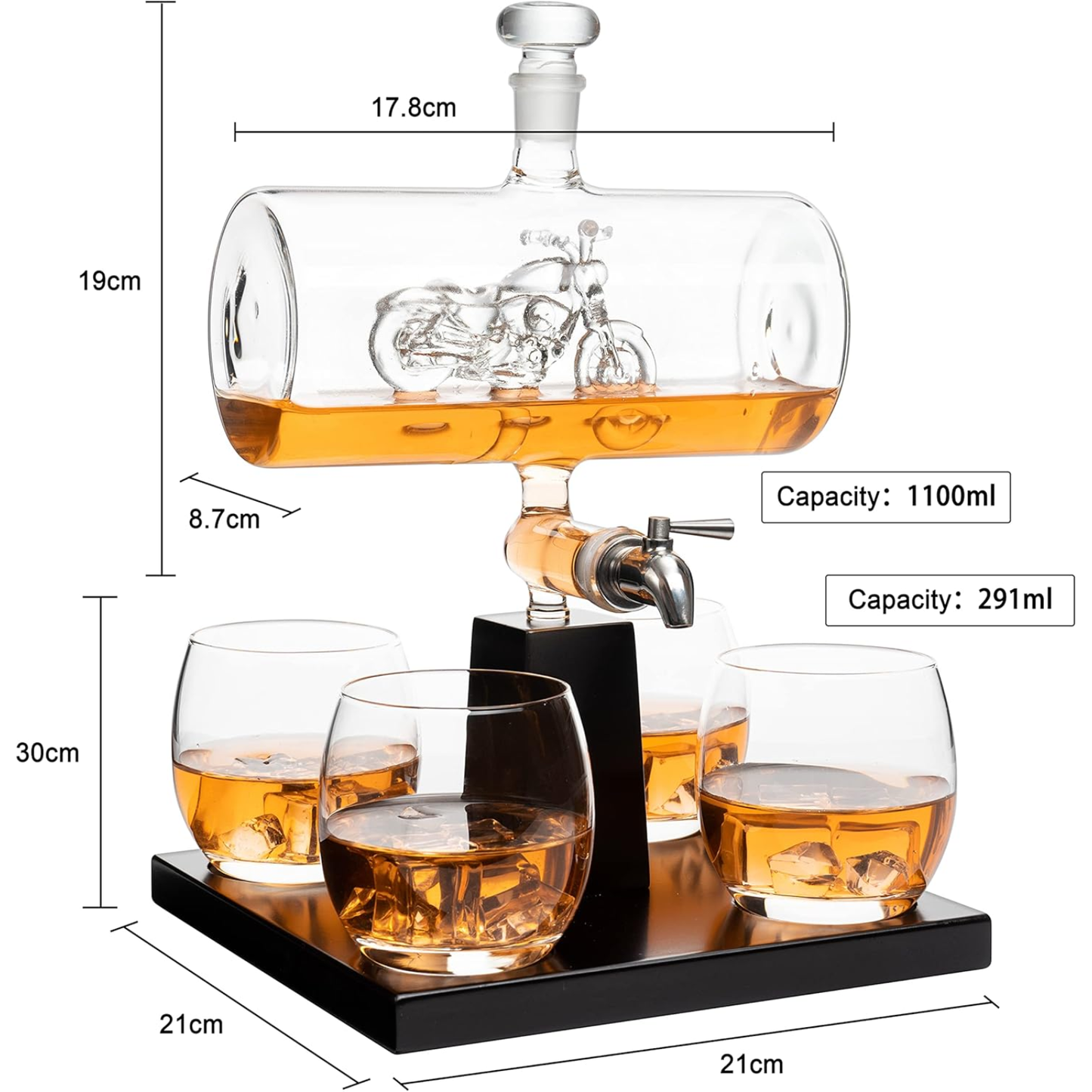 Motorcycle Decanter Whiskey Decanter Set with 4 Whiskey Glasses