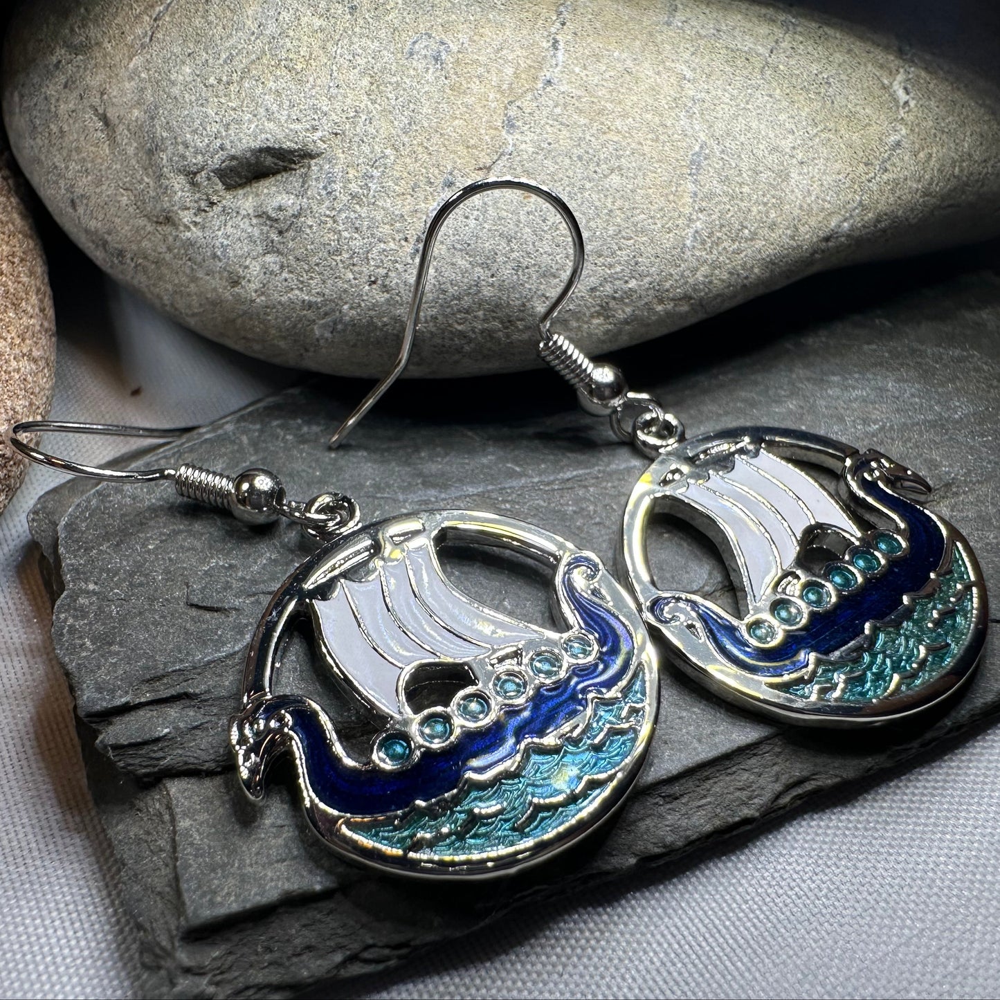 Oslo Viking Longship Enamel Earrings - Norse Jewelry