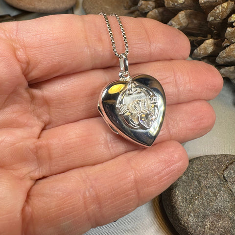 Load image into Gallery viewer, Aoife Irish Claddagh Locket Necklace in Sterling Silver

