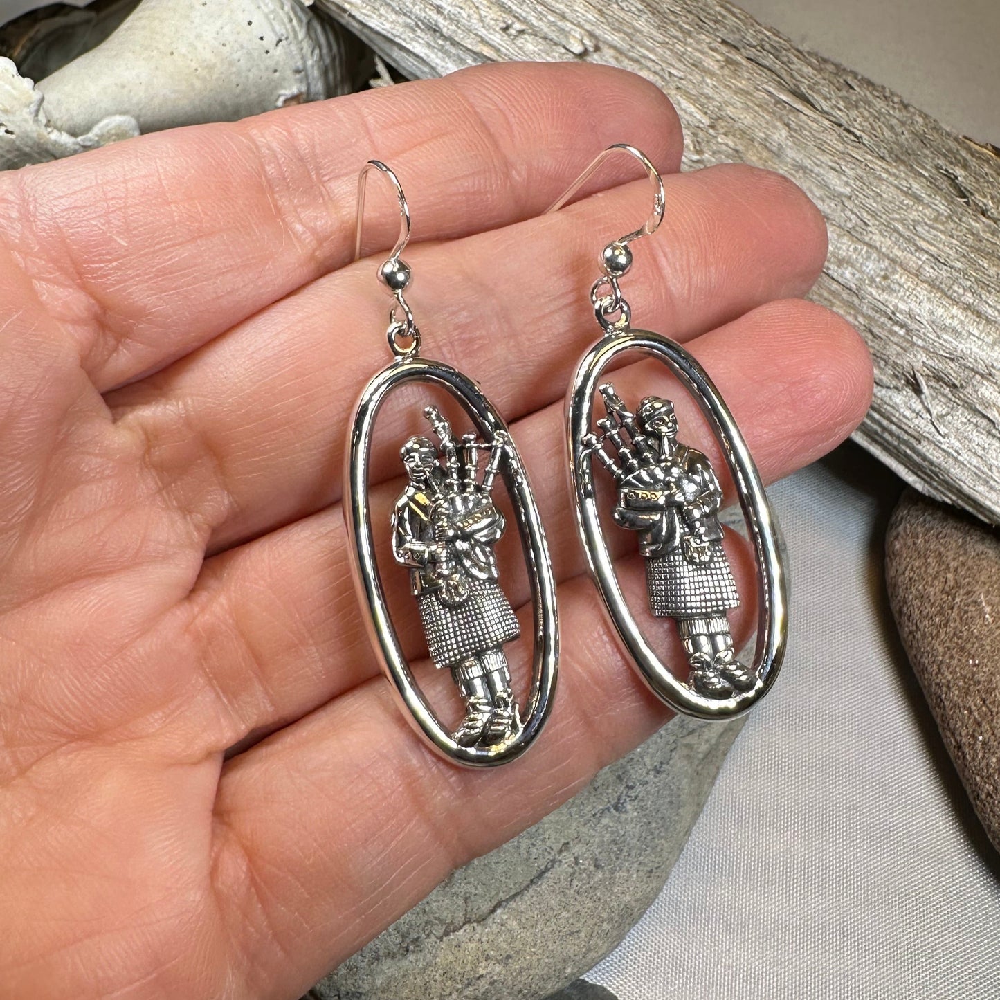 Tartan Bagpiper Earrings in Sterling Silver — view 6