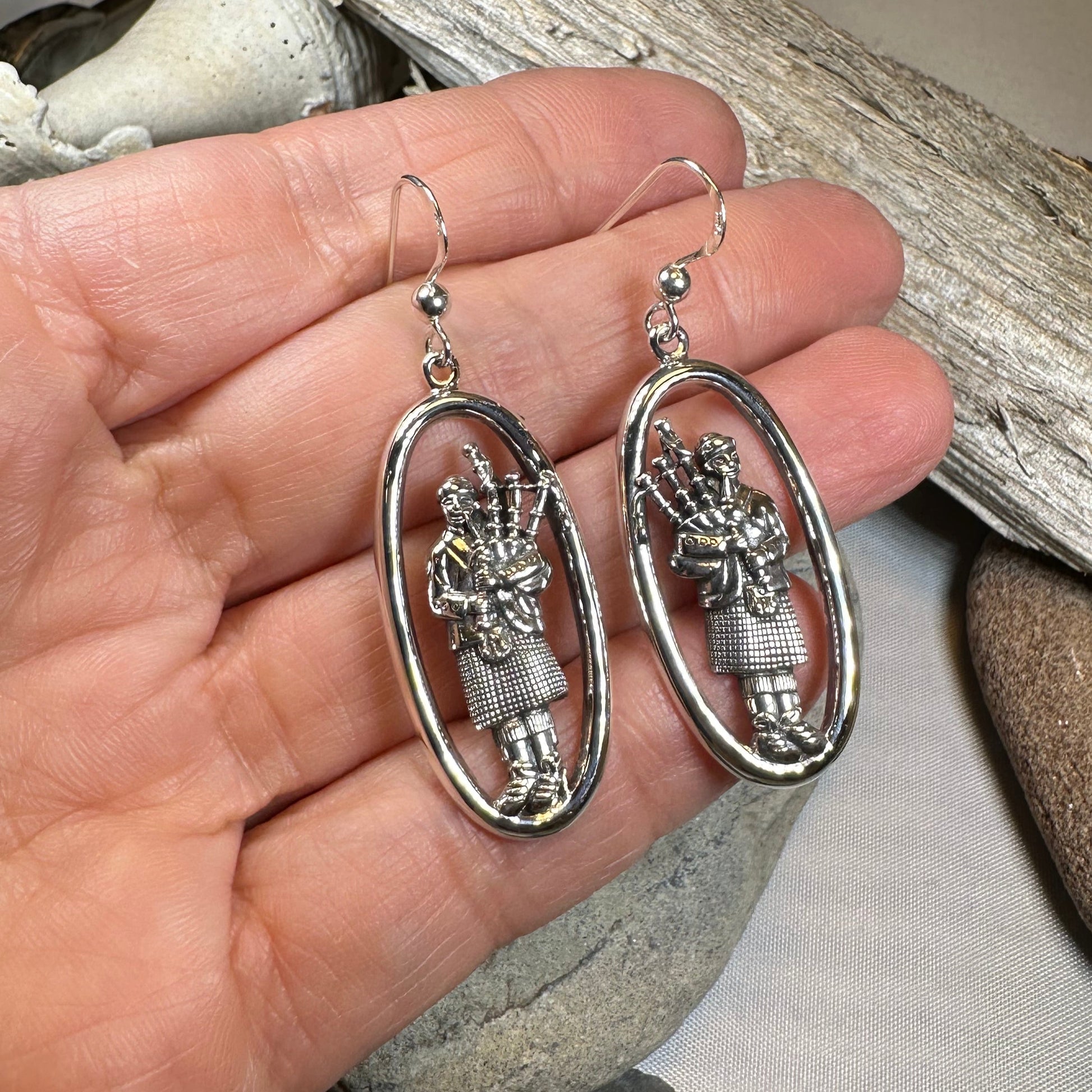 Tartan Bagpiper Earrings in Sterling Silver — view 6