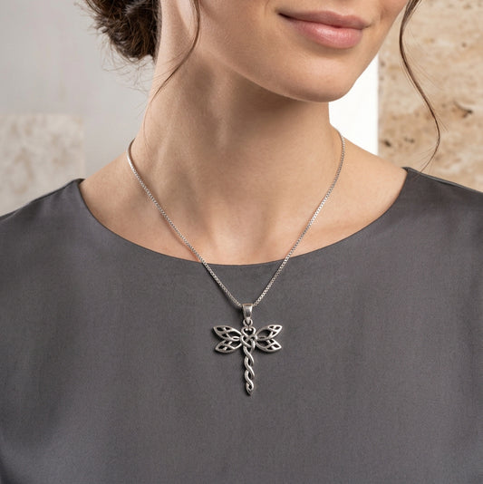 Daydreamer Celtic Dragonfly Necklace in Sterling Silver
