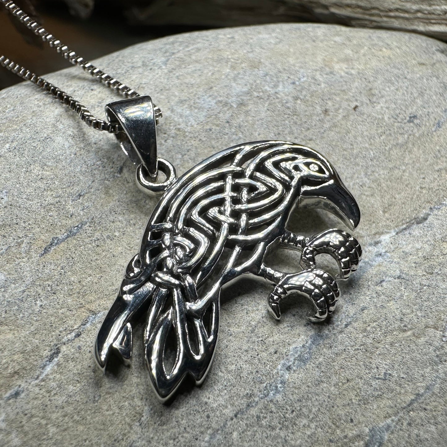 Oracle Celtic Raven Necklace in Sterling Silver