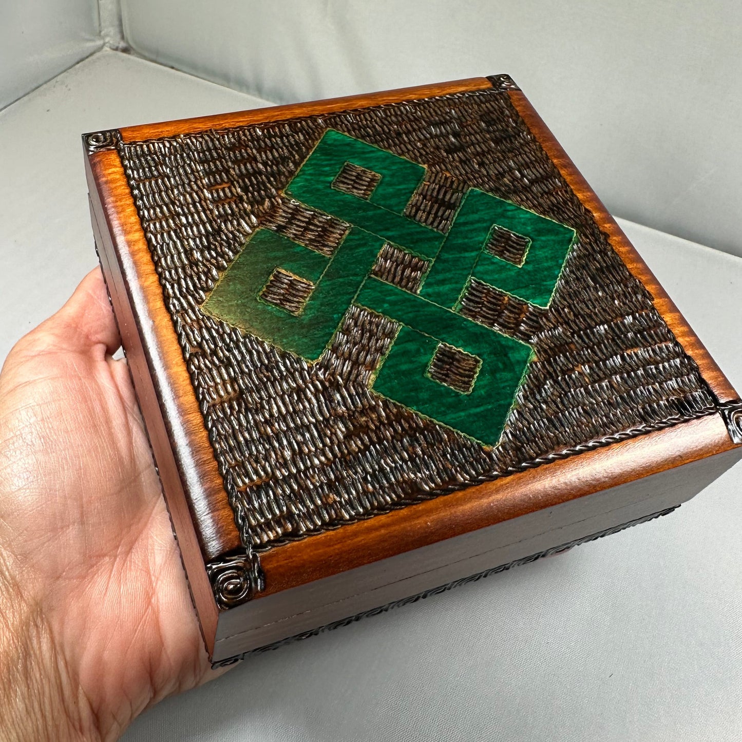 Celtic Four Corner Knot Keepsake Box - Handmade Wooden Box