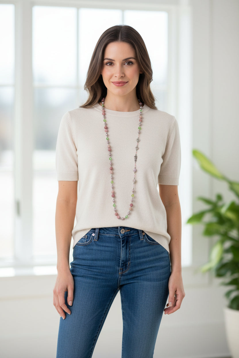 Pink Seahorse Blossom Long Necklace