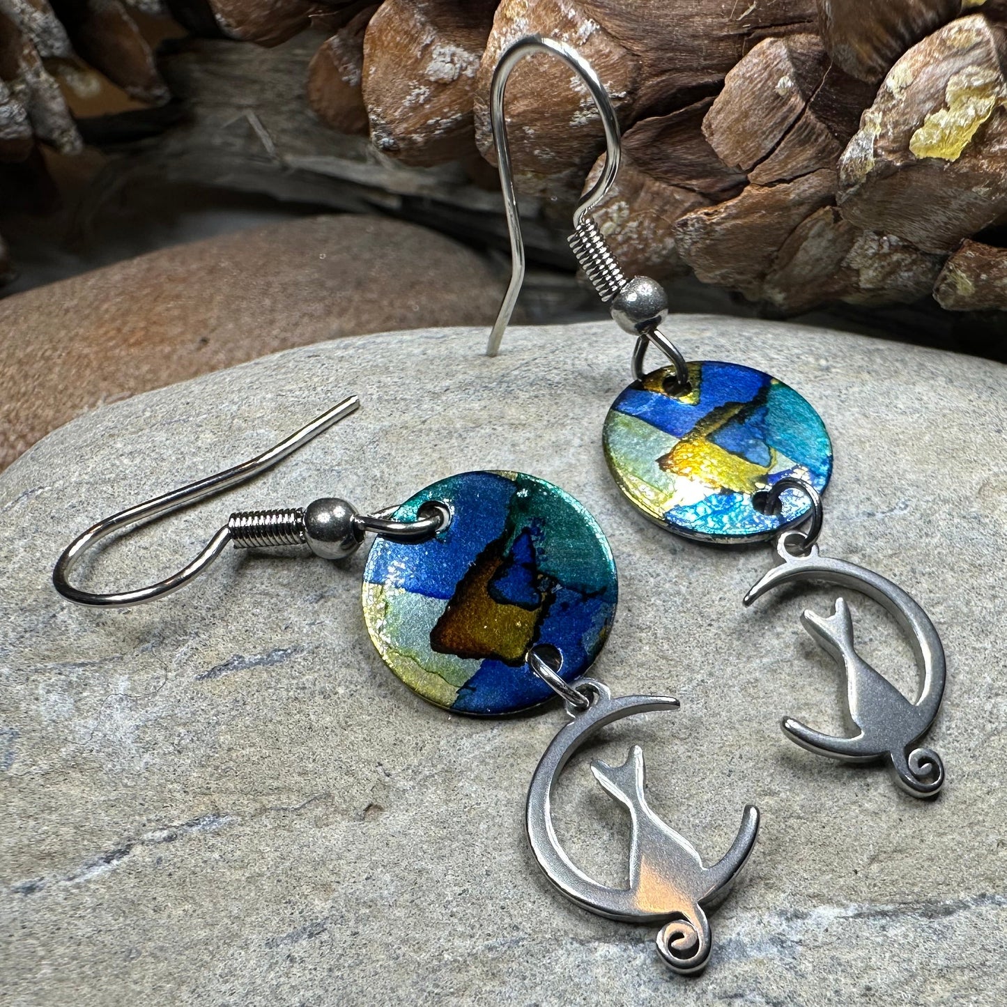 Colorful Cat Artisan Earrings