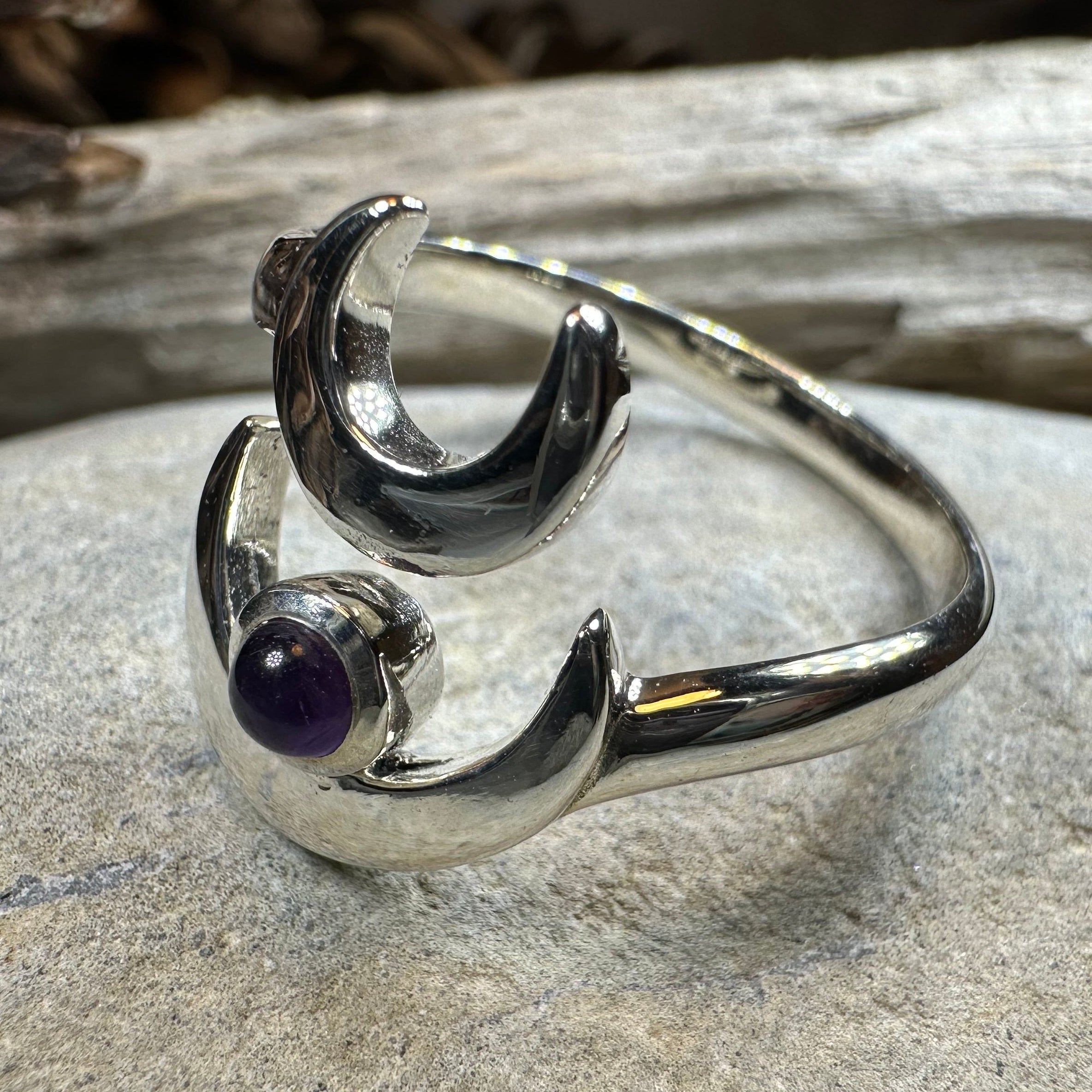 Double Crescent Moon Ring in Sterling Silver – Celtic Crystal