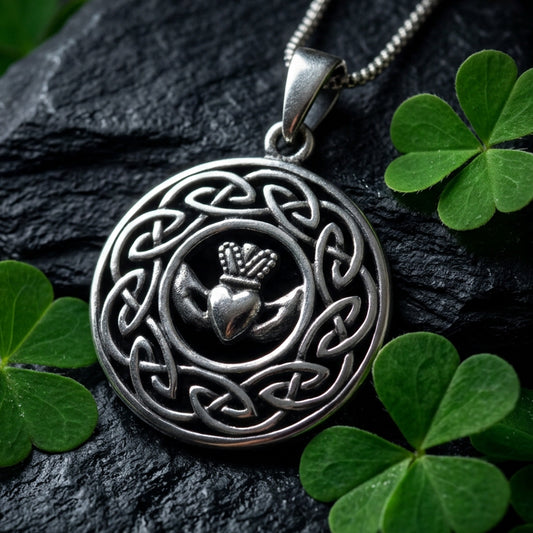 Classic Celtic Knot Claddagh Necklace in Sterling Silver