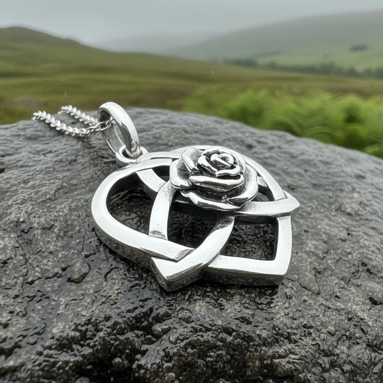 Celtic Rose Heart Necklace in Sterling Silver