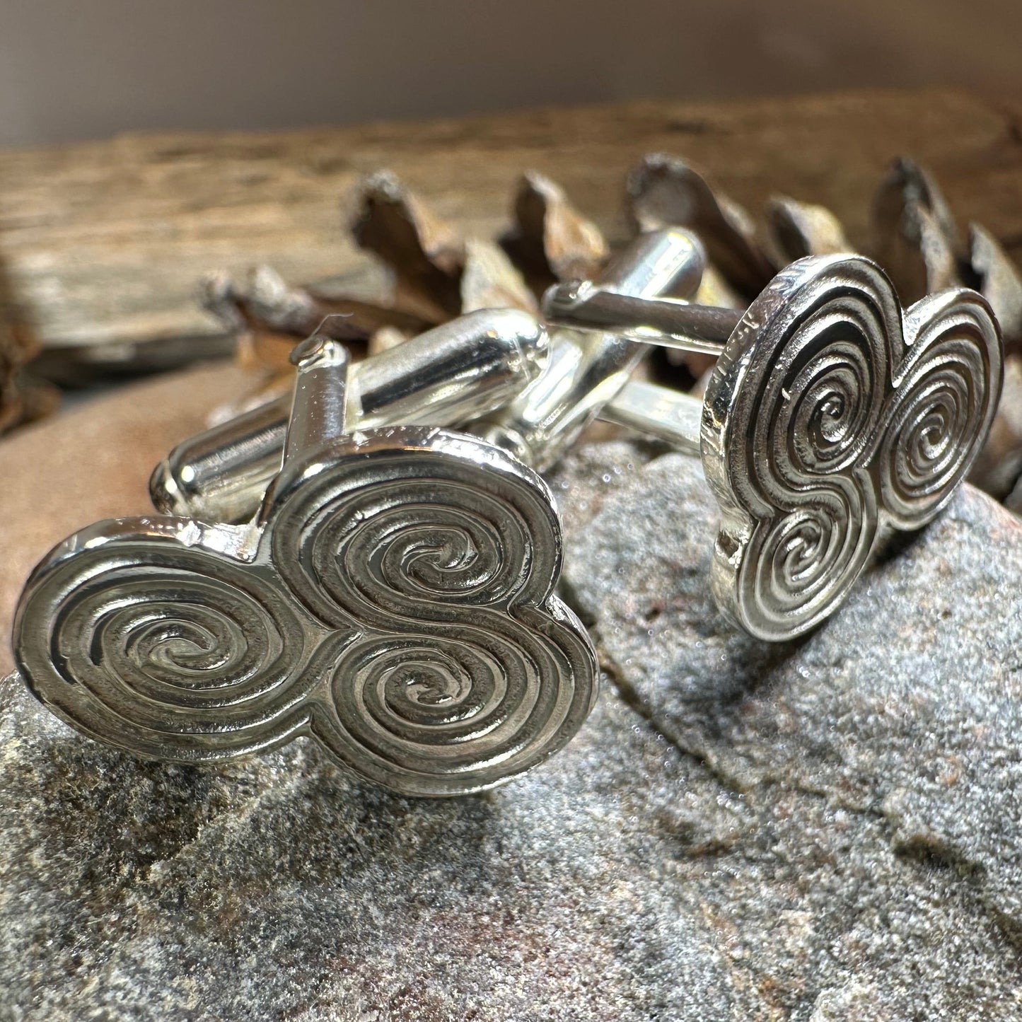 Artisan Newgrange Triple Spiral Cufflinks - Made in Ireland