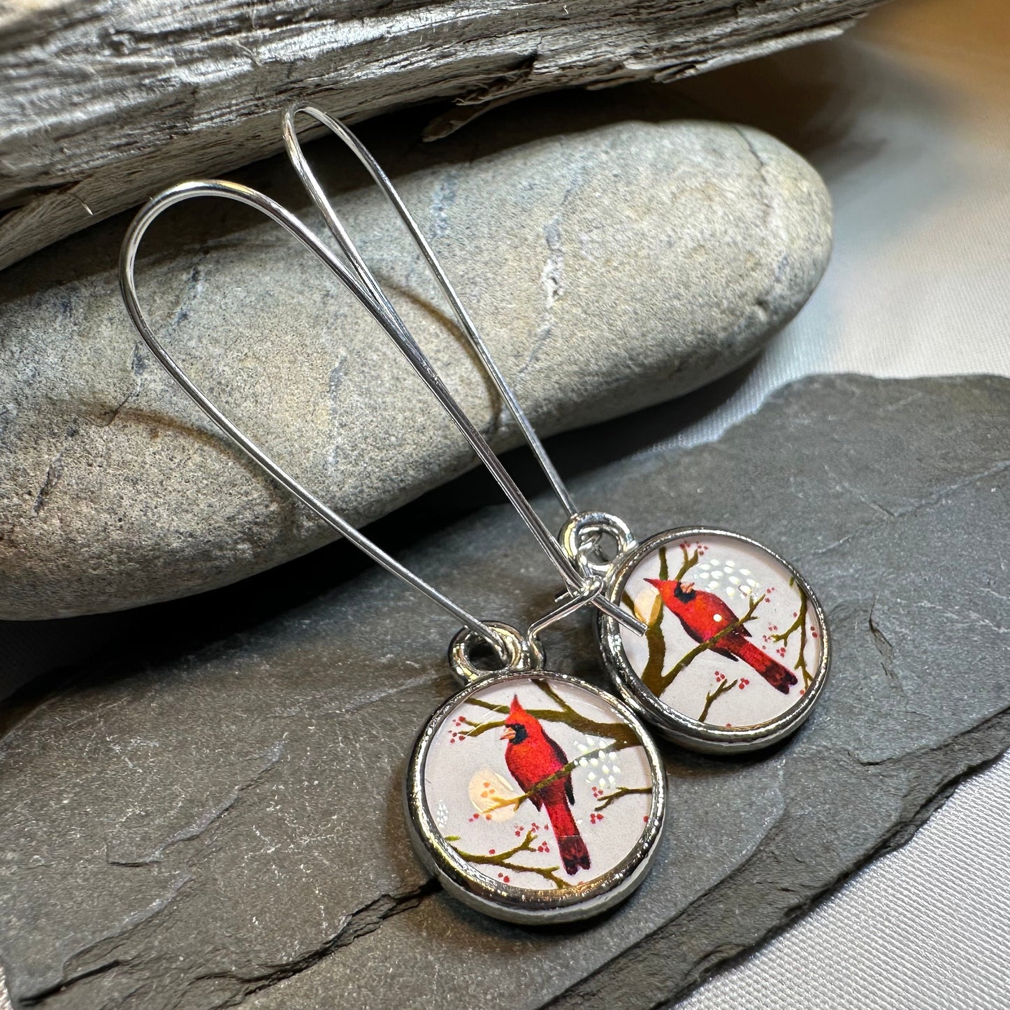 Winter Cardinal Art Earrings