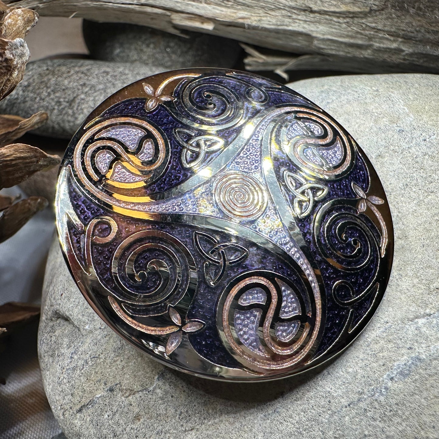Round Enamel Triskele Knot Brooch — view 8