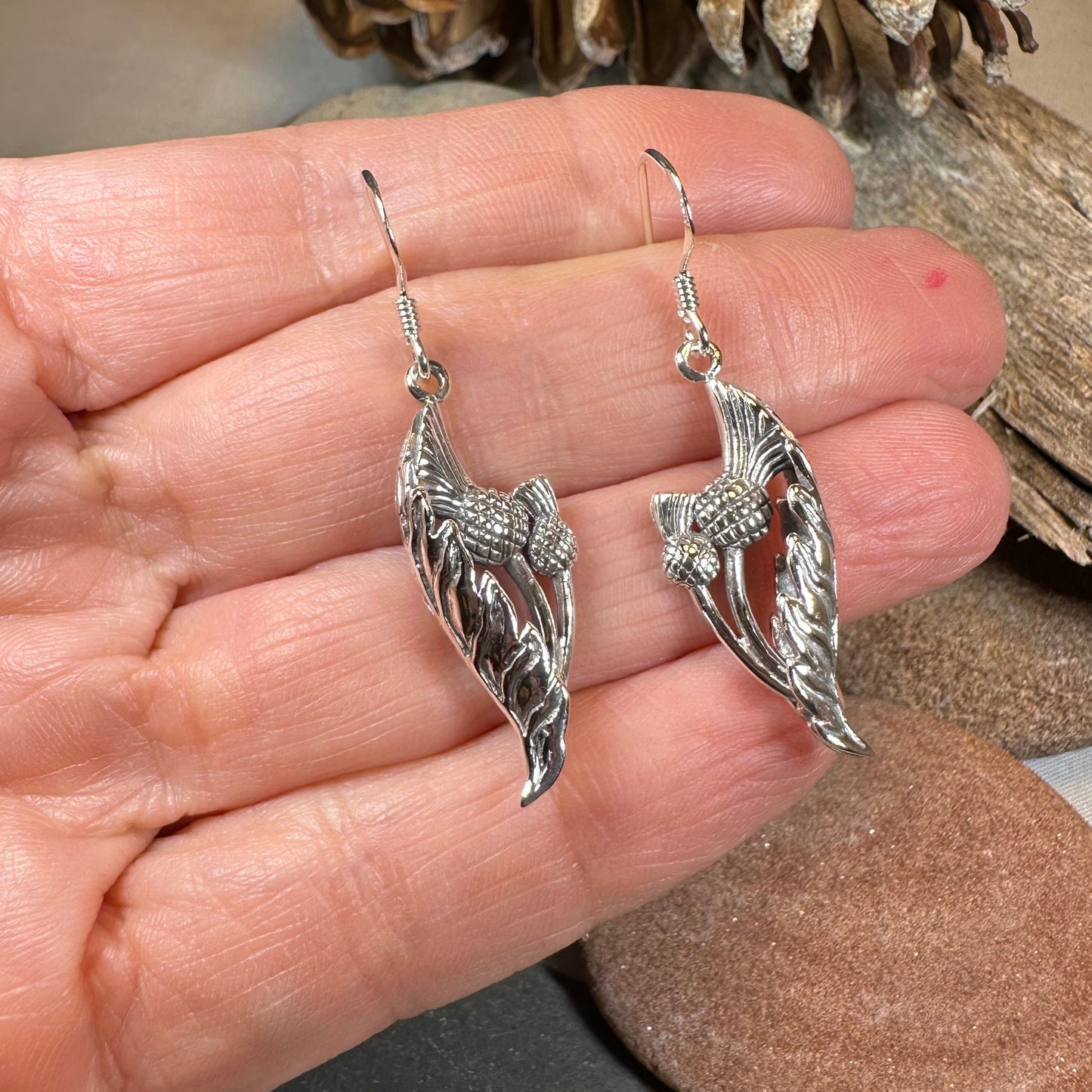Cluaran Scottish Thistle Earrings in Sterling Silver