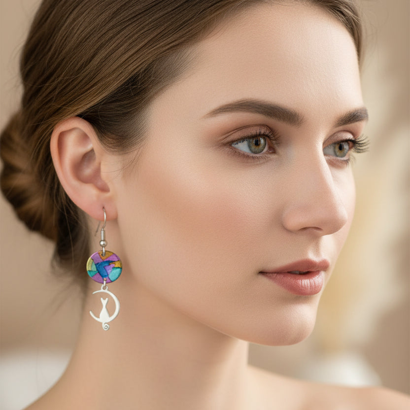 Colorful Cat Artisan Earrings