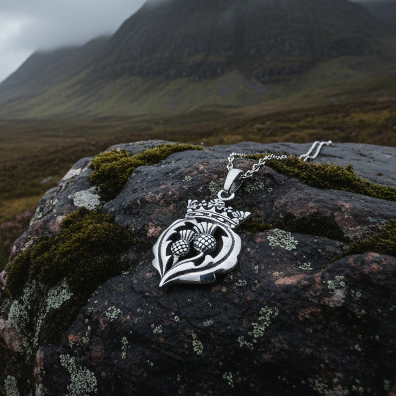 Double Thistle Scottish Luckenbooth Necklace in Sterling Silver — view 8