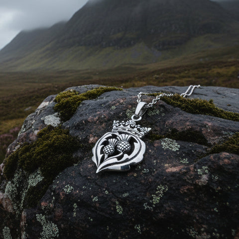 Load image into Gallery viewer, Double Thistle Scottish Luckenbooth Necklace in Sterling Silver
