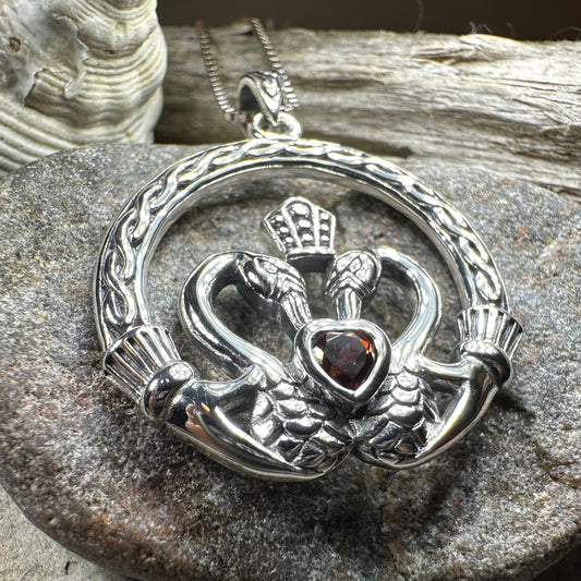 Celtic Swan Claddagh Necklace in Sterling Silver — view 3