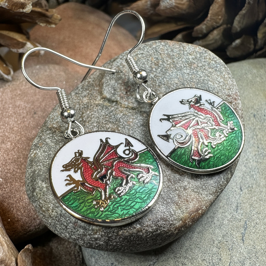 Bangor Welsh Dragon Enamel Earrings - Wales Gift