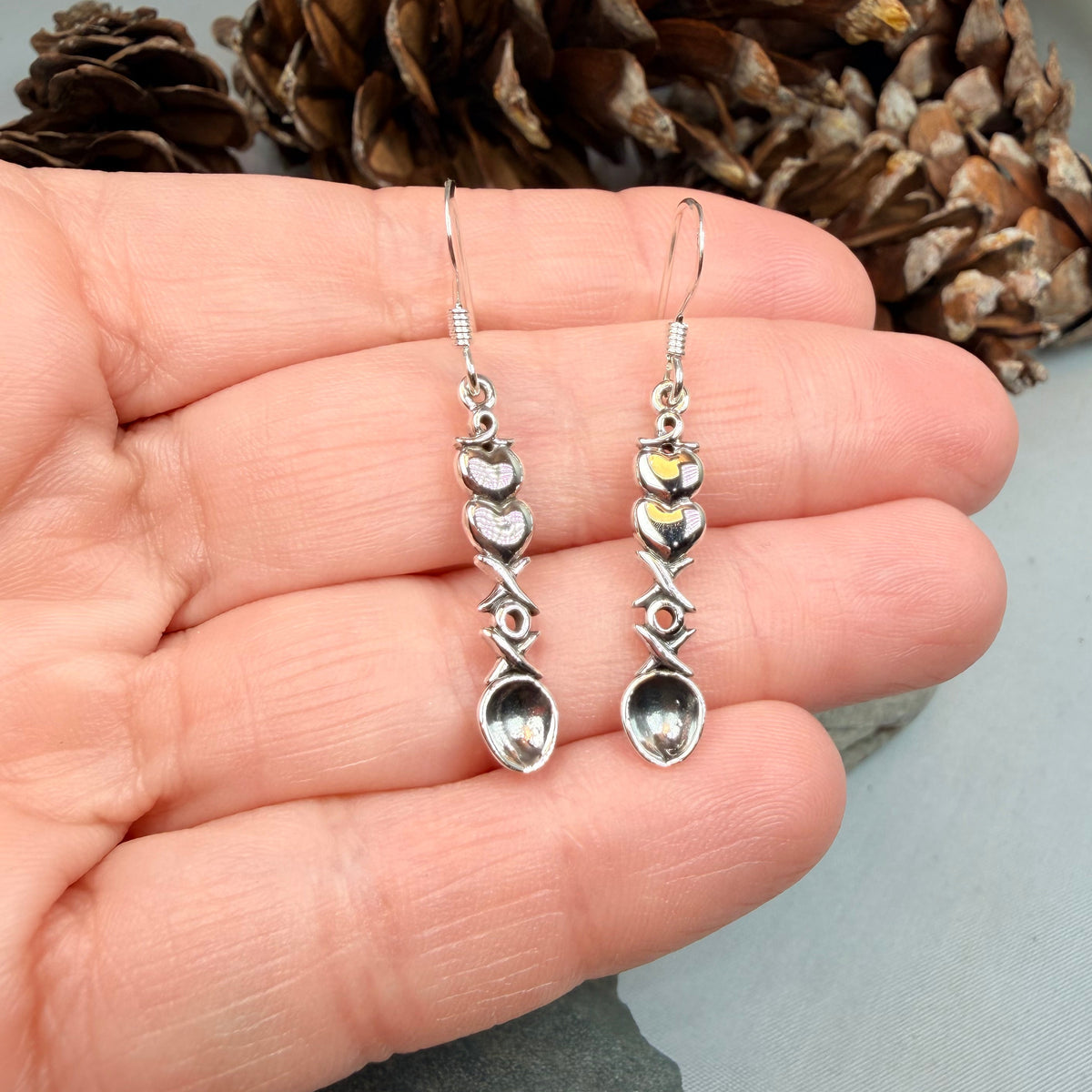 Hugs & Kisses Welsh Love Spoon Earrings in Sterling Silver