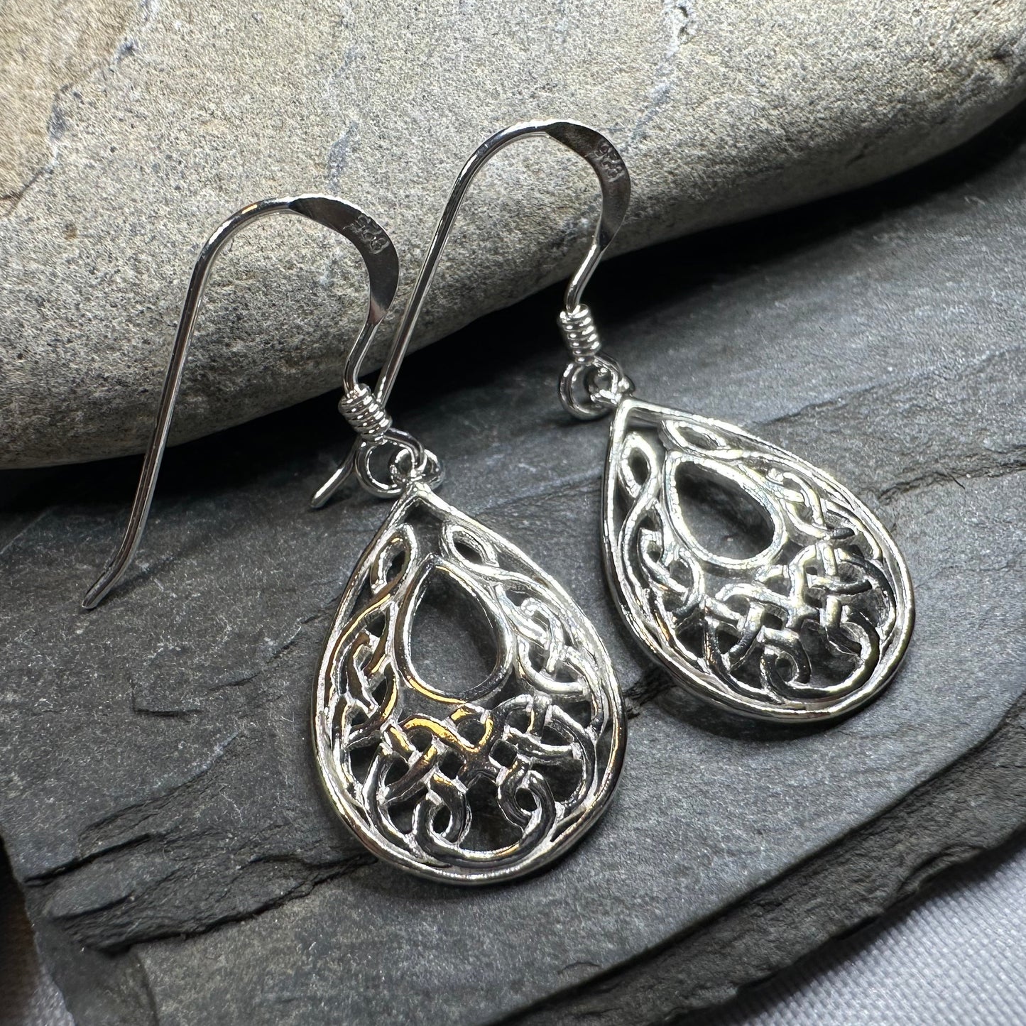 Celtic Teardrop Earrings in Sterling Silver