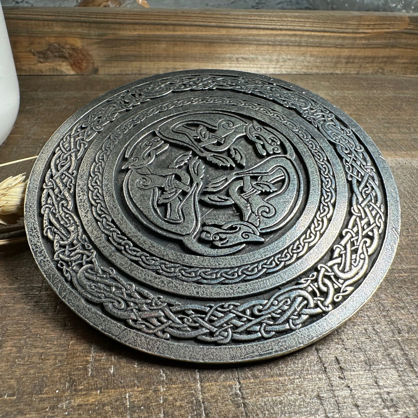 Round Celtic Hounds Kilt Belt Buckle - Handmade in Scotland