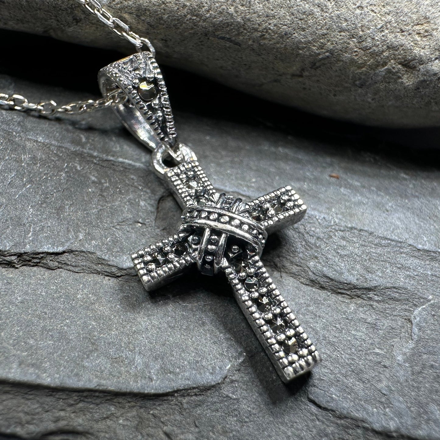 Petite Marcasite Cross Necklace
