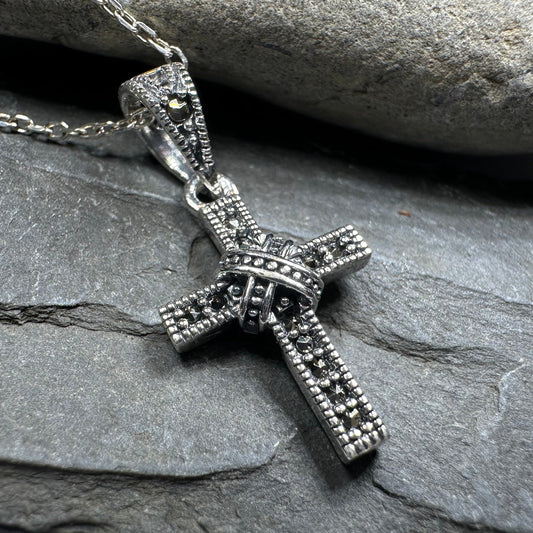 Petite Marcasite Cross Necklace