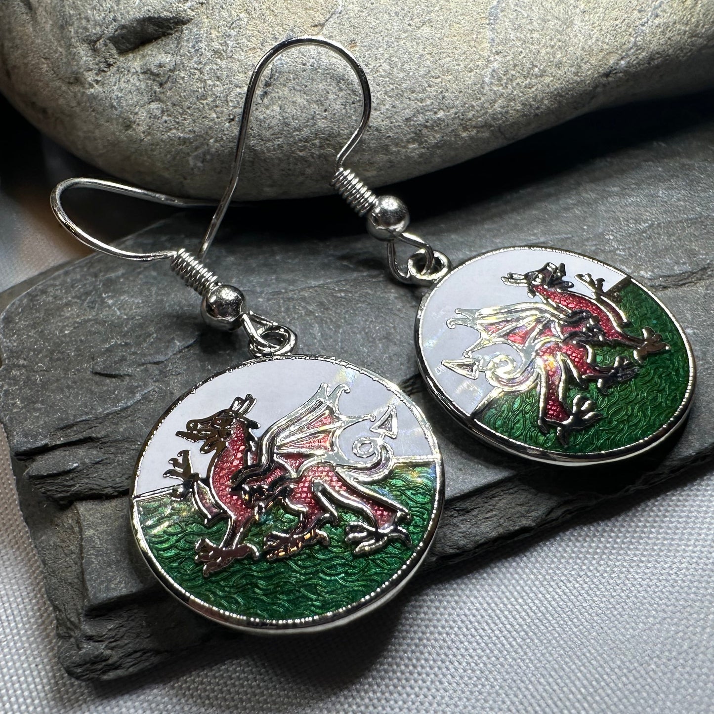Bangor Welsh Dragon Enamel Earrings - Wales Gift