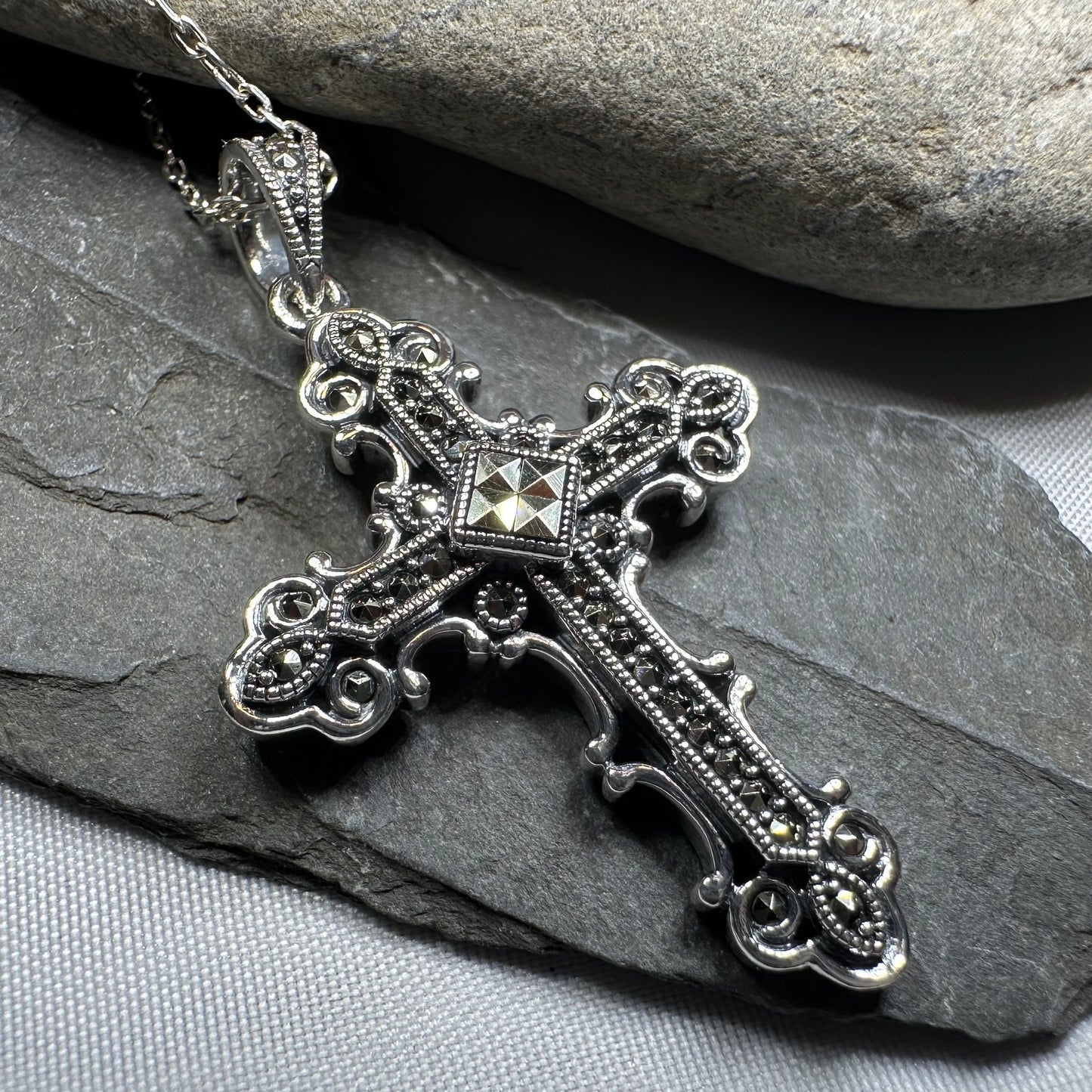 Jehanne Marcasite Cross Necklace — view 3
