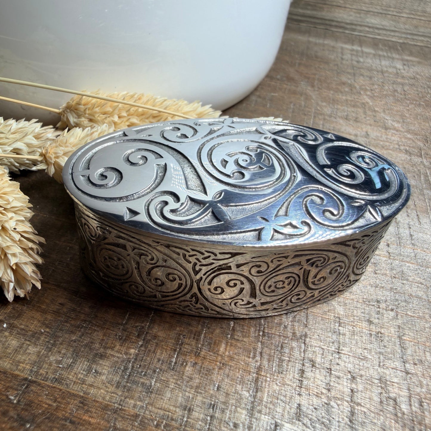 Oval Celtic Spiral Trinket Box - Handmade in Pewter