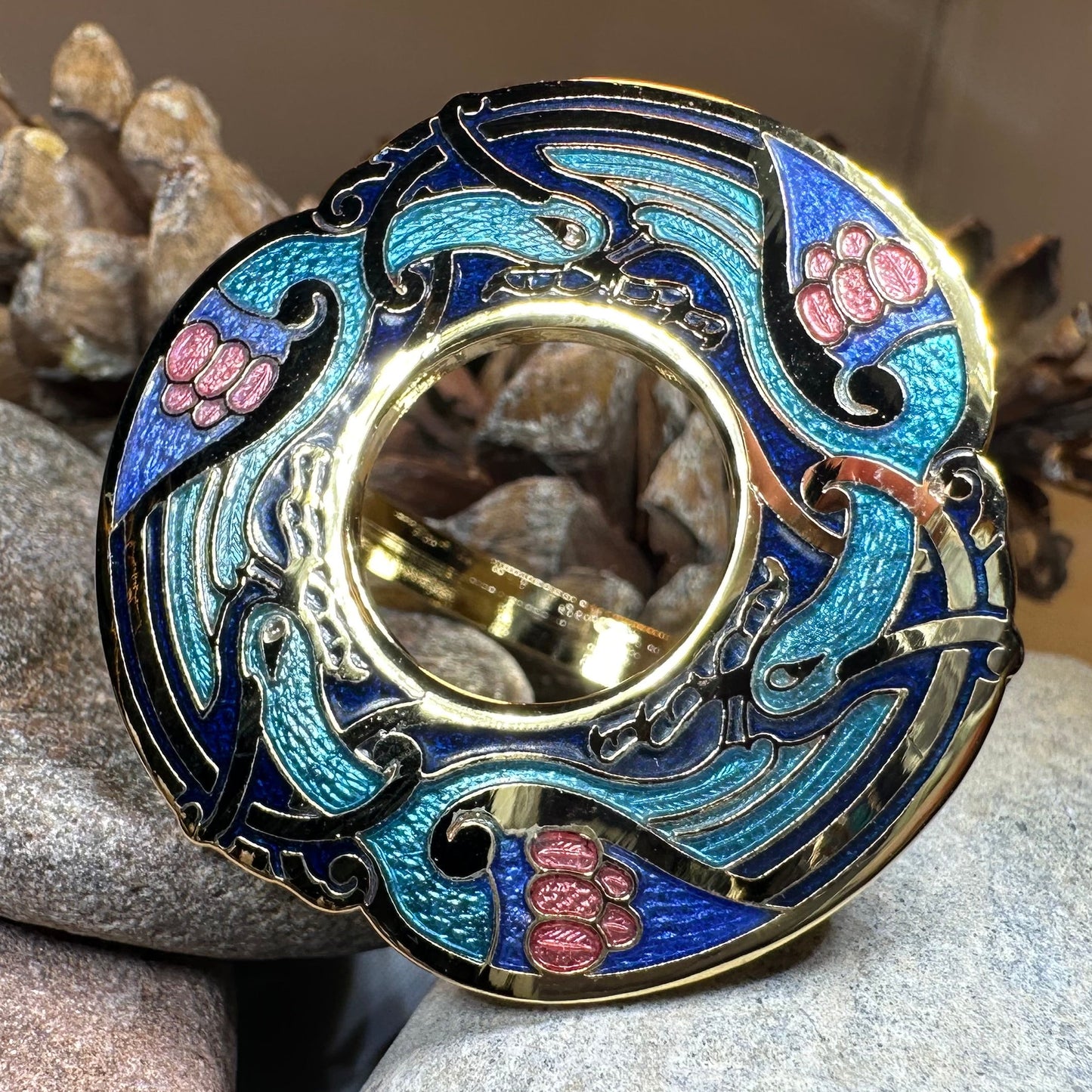 Enamel Celtic Birds Scarf Ring