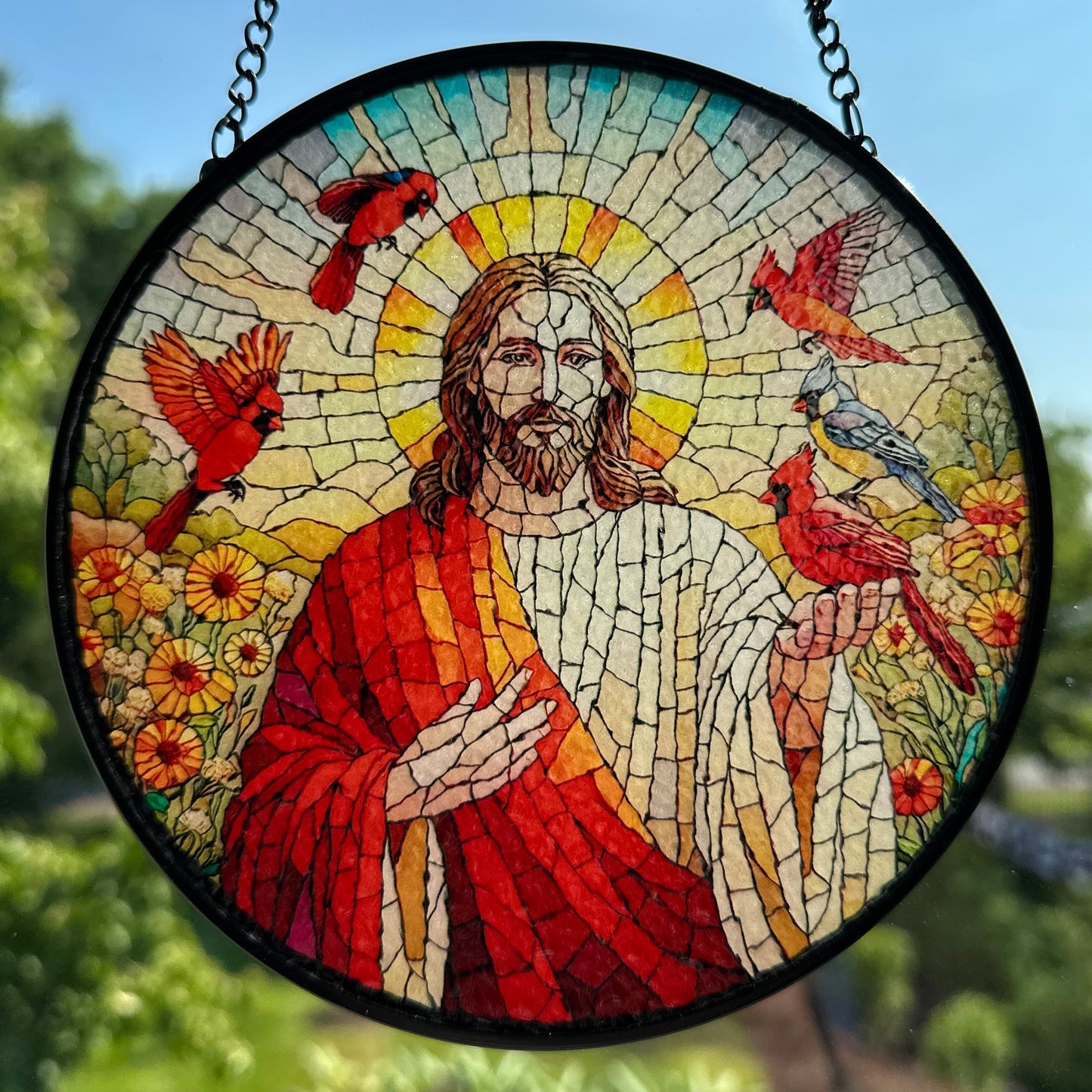 Jesus & Cardinals Suncatcher