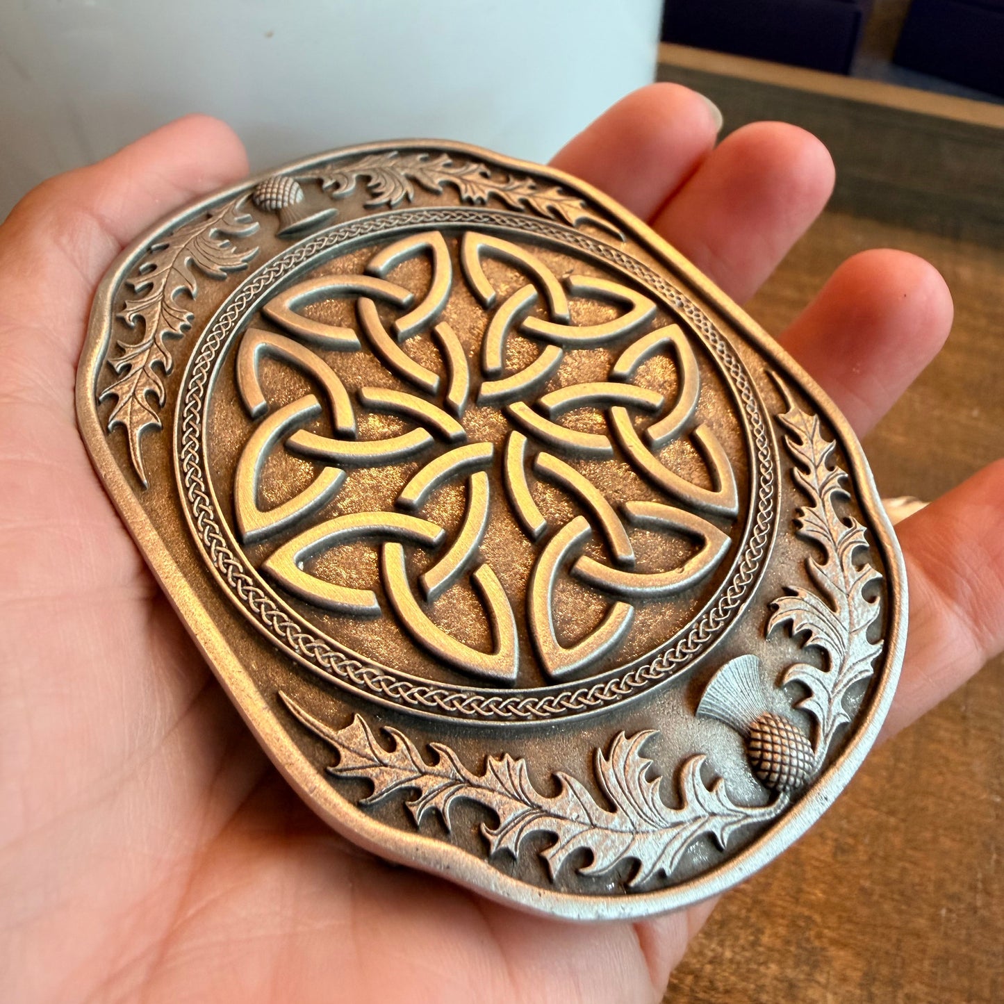 Celtic Knot & Thistle Kilt Belt Buckle - Handmade in Scotland