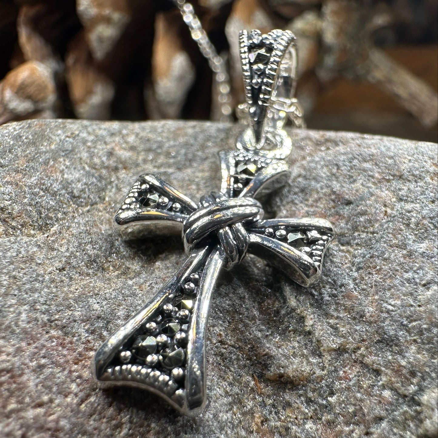Elowen Marcasite Cross Necklace in Sterling Silver