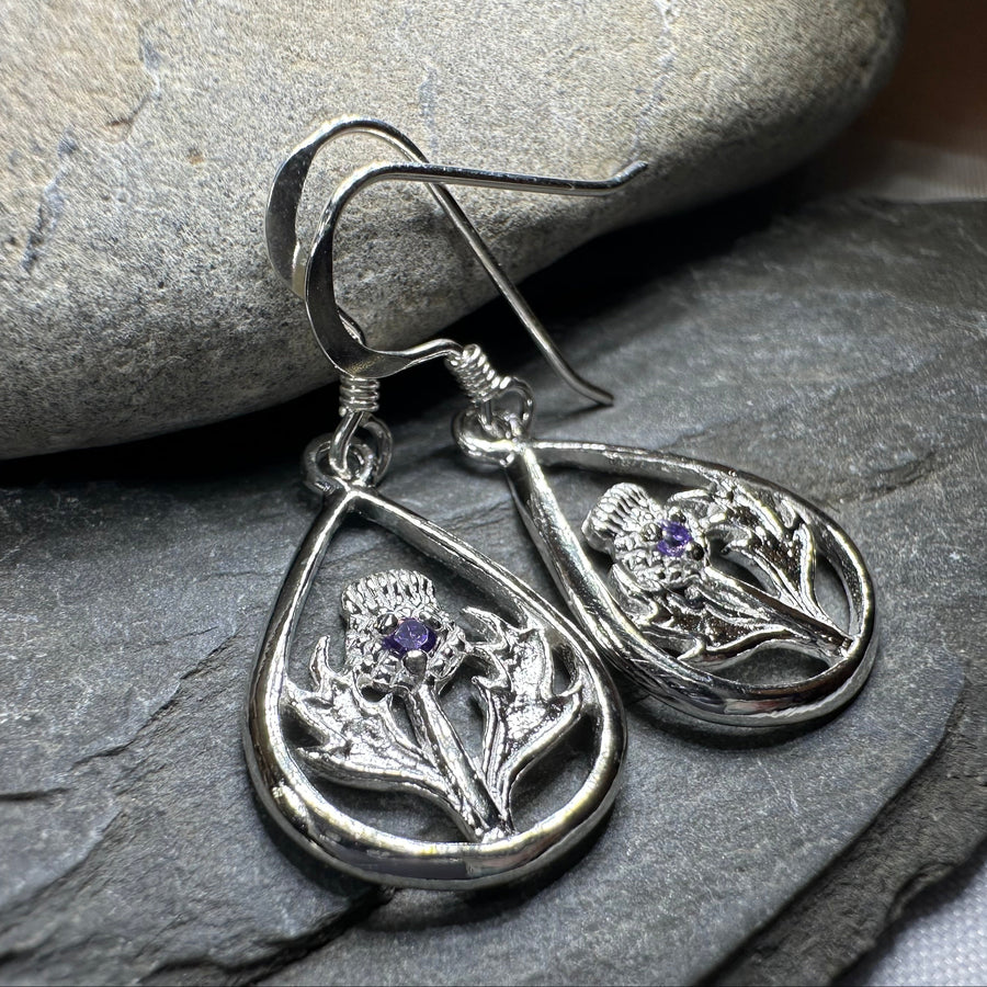 Teardrop Scottish Thistle Amethyst Earrings — Perfect Gift