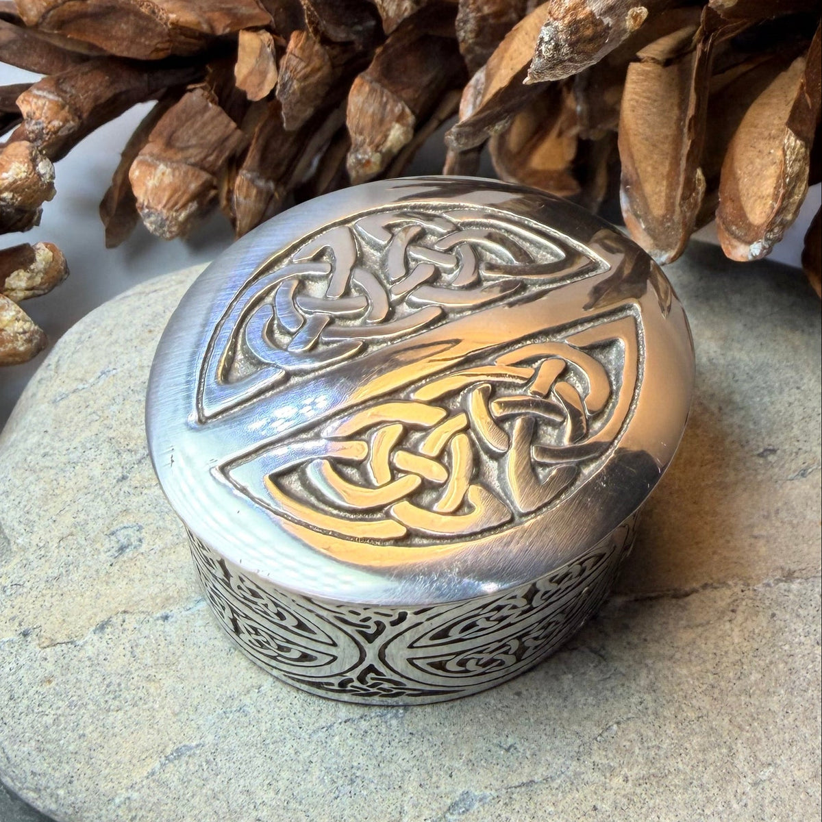 Small Oval Celtic Trinket Box - Handmade in Pewter