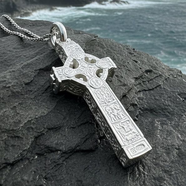 Artisan Irish Clonmacnoise Cross Necklace - Made in Ireland in sterling silver
