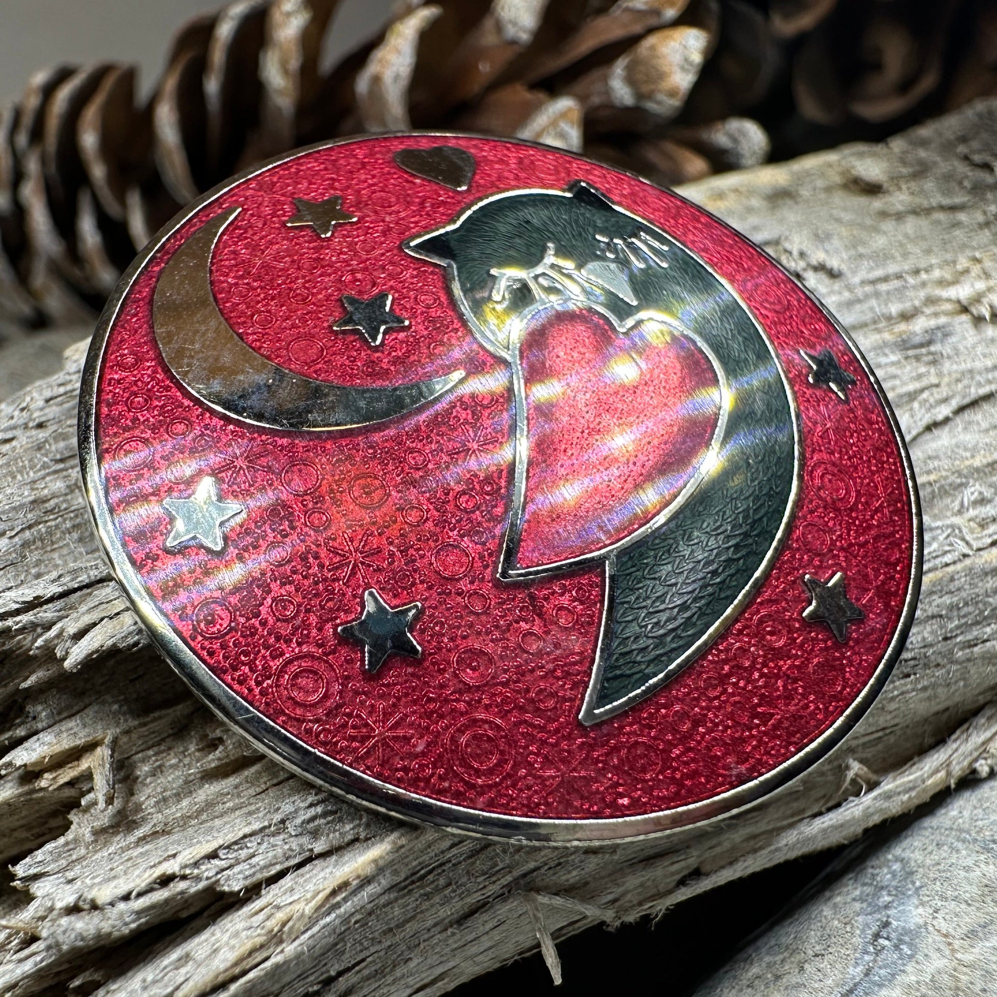 Red Enamel Owl Love Brooch — view 2