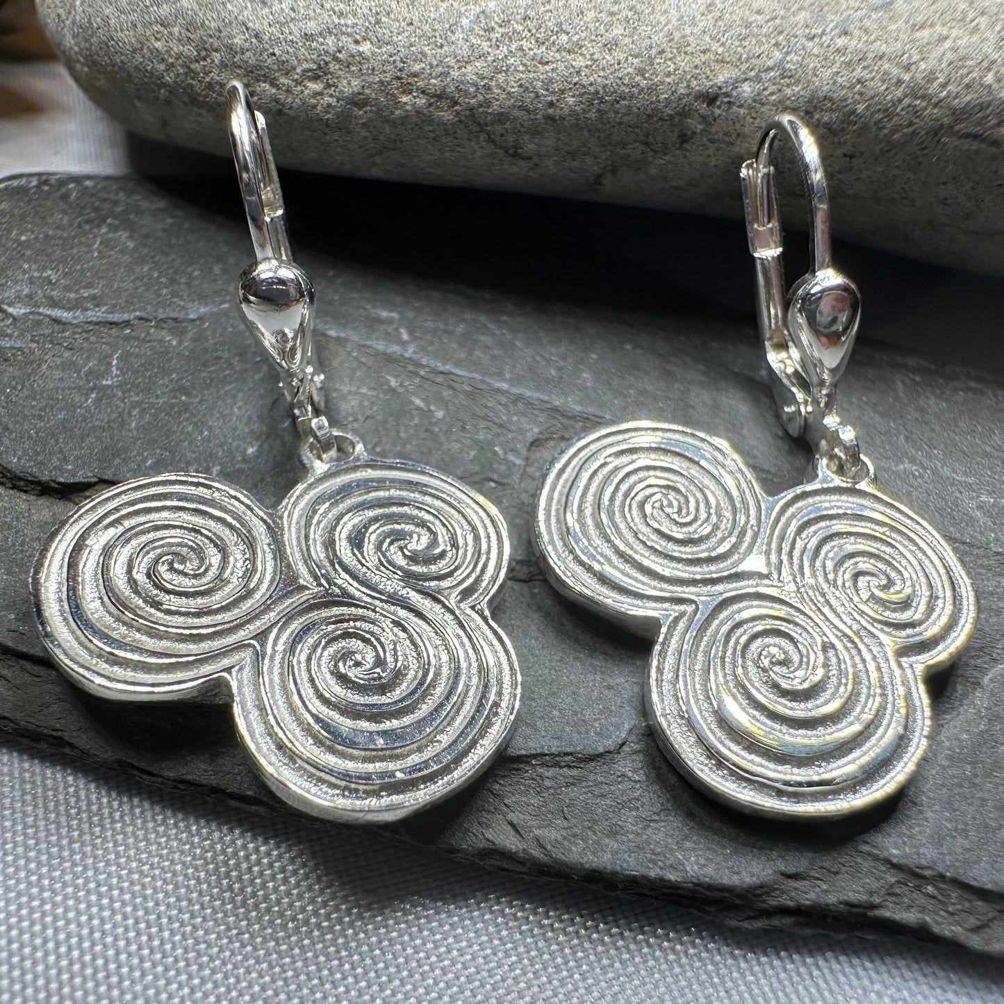 Artisan Newgrange Triple Spiral Earrings - Made in Ireland