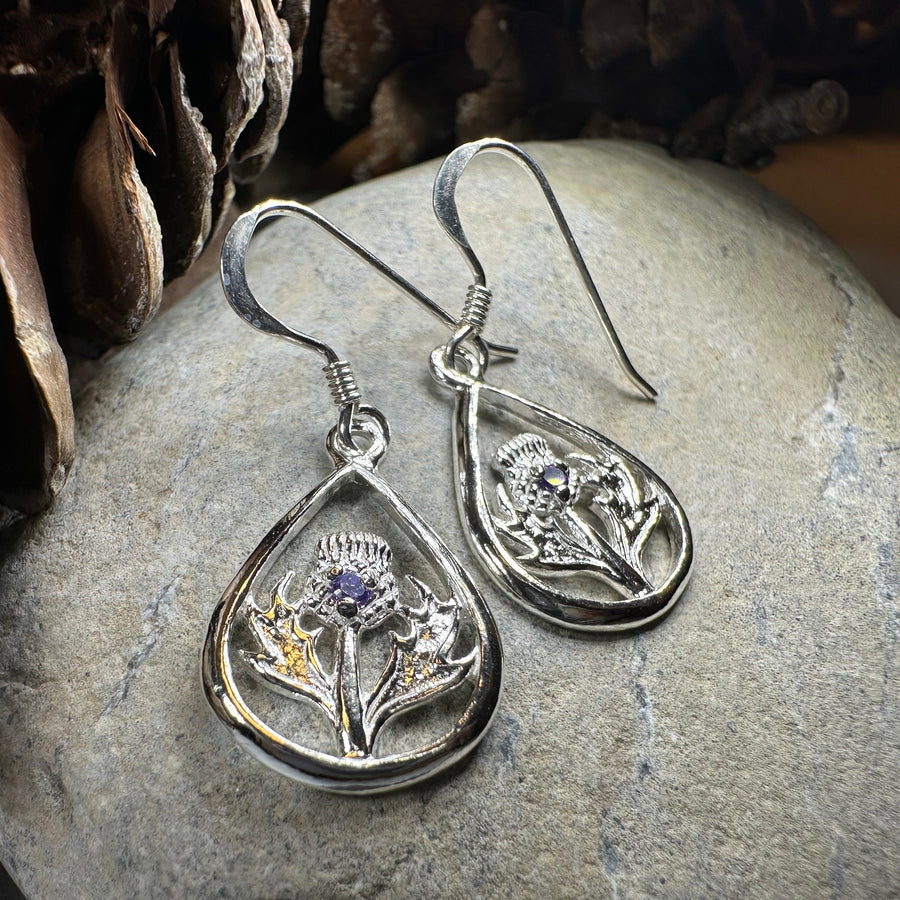 Teardrop Scottish Thistle Amethyst Earrings — Perfect Gift