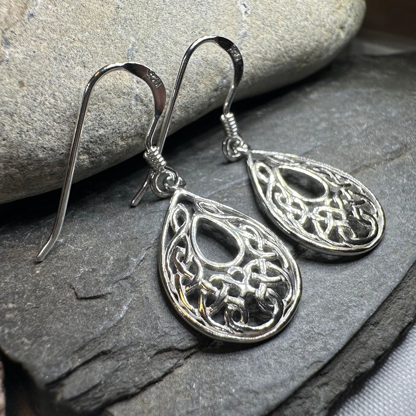 Celtic Teardrop Earrings in Sterling Silver