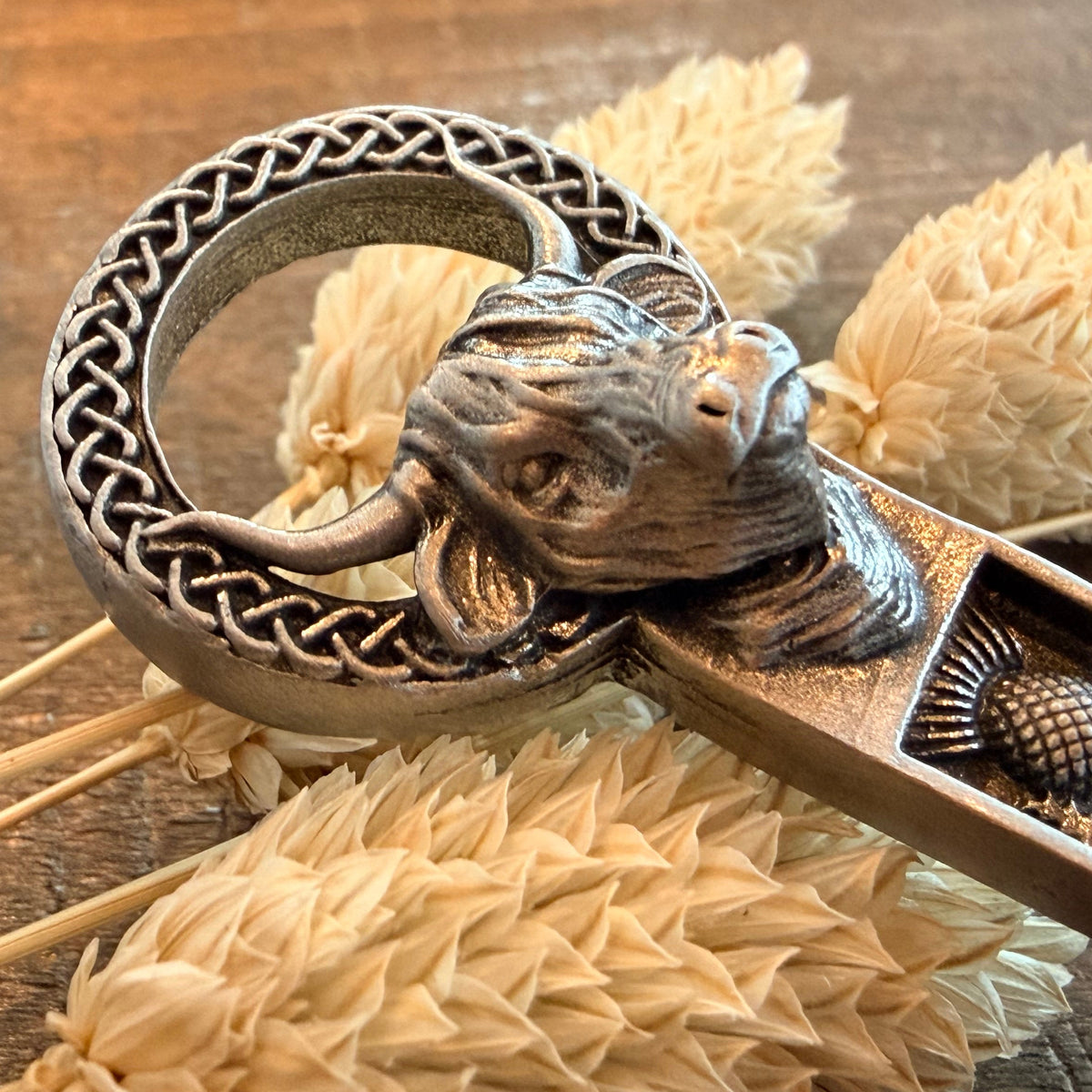Celtic Highland Cow Thistle Kilt Pin - Handmade in Scotland