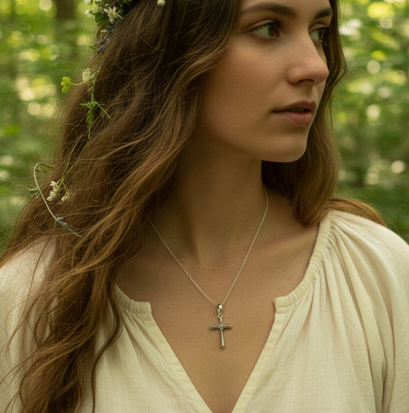 Petite Simplicity Marcasite Cross Necklace in Sterling Silver
